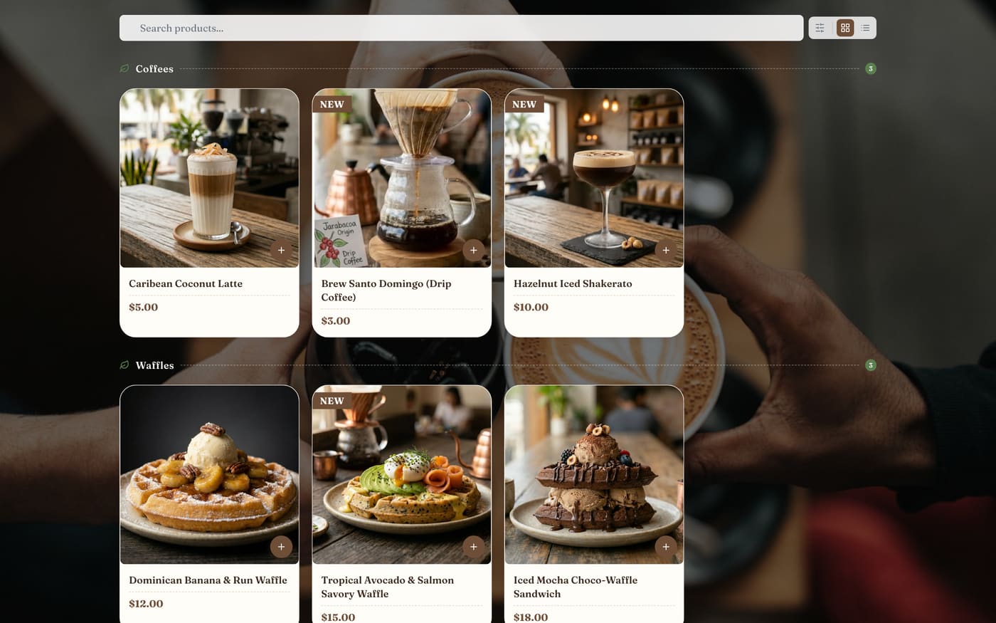 Coffee Shop theme, desktop menu view