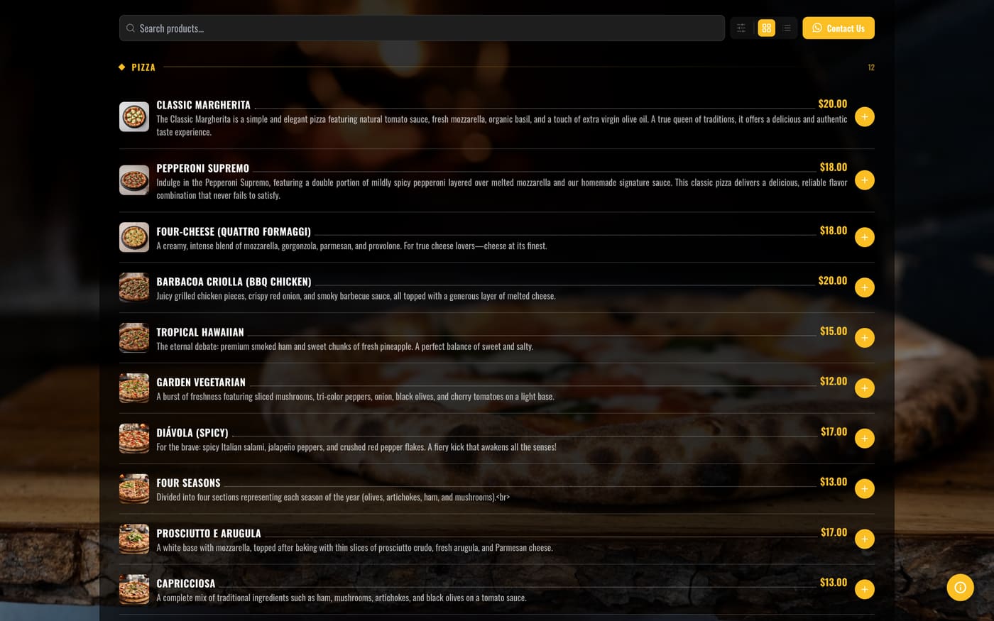 Forno Rustico theme, desktop menu view
