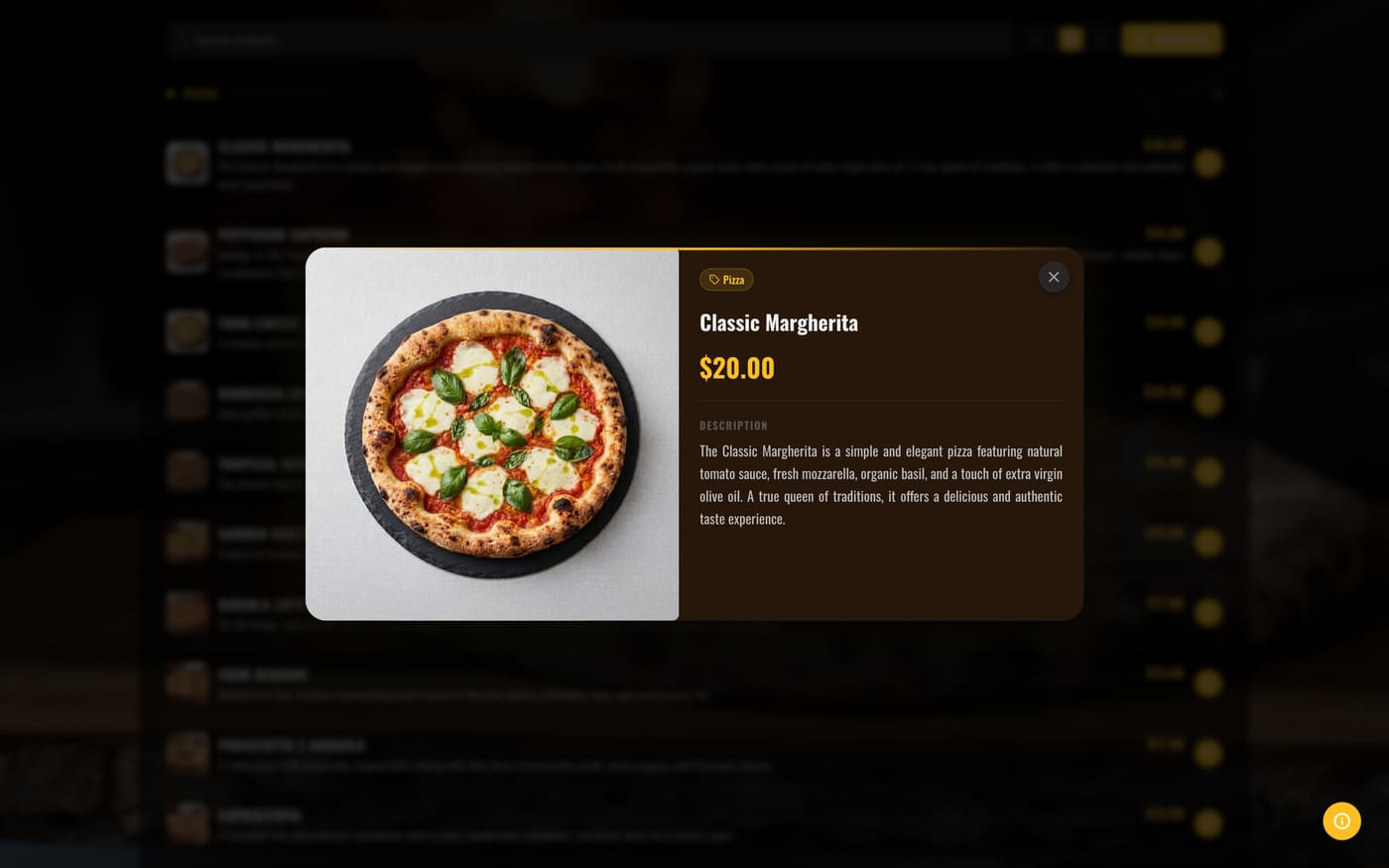 Forno Rustico theme, product detail modal